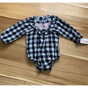Cat & Jack Baby Girls Black Plaid Bodysuit With Floral Embroidery